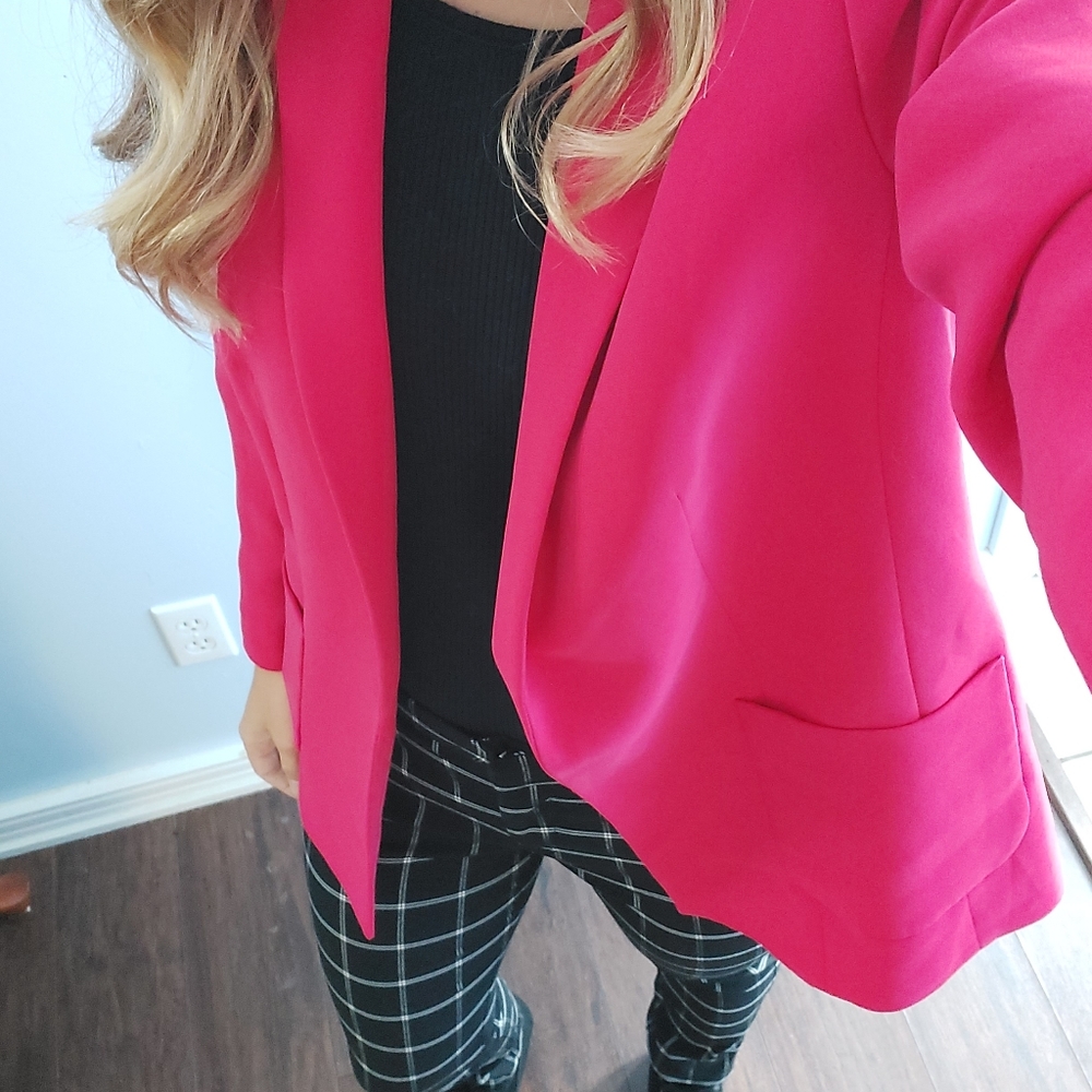 Talbots Bright Pink Open Front Blazer